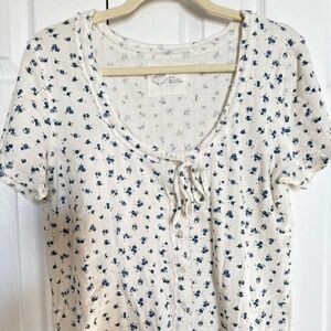 Aerie floral ribbed button down top size xl